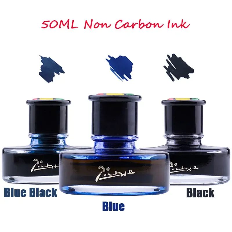 Pigio tinta à base de carbono sem carbono, tinta para caneta tinteiro 50ml de garrafa de vidro artigo para escrita preta azul-preta