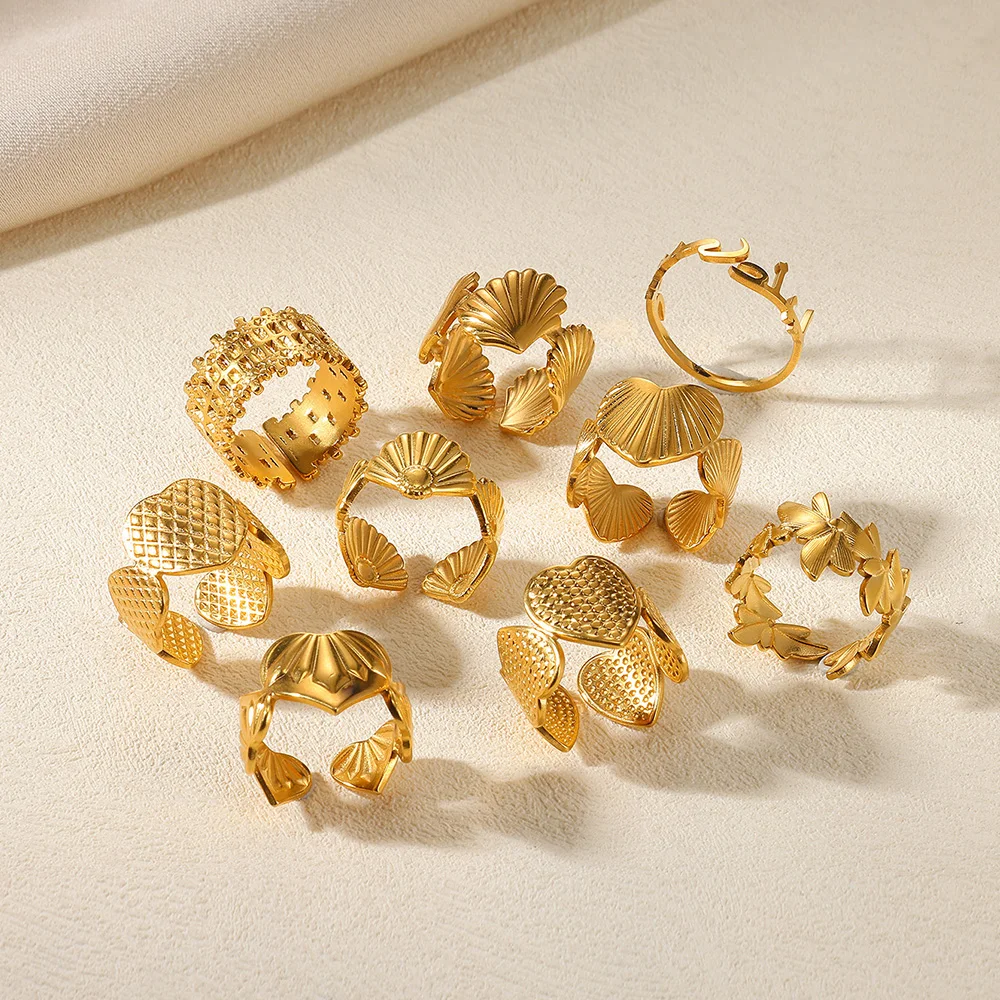 Shell Herz Chunky Öffnung Ringe Für Frauen Edelstahl Gold Farbe Ehering Ästhetische Mode Ozean Schmuck Party Geschenke