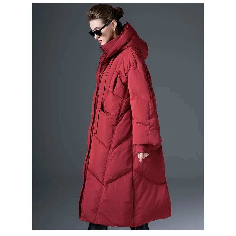 Luxo de alta qualidade design original inverno para baixo casaco para mulheres longo grosso acolchoado solto plus size pato branco para baixo jaqueta na moda