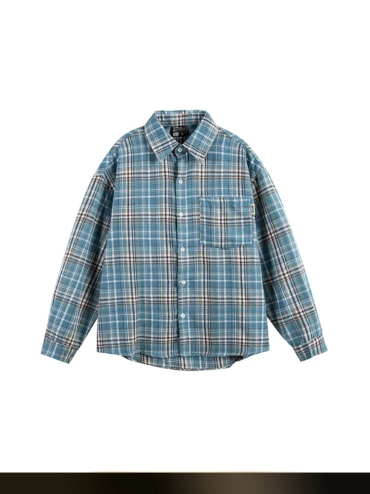 

American Retro Striped Long Sve irt Casual Collar Spring New Loose Couple Match Polyester Cotton Linen Fiber Blend