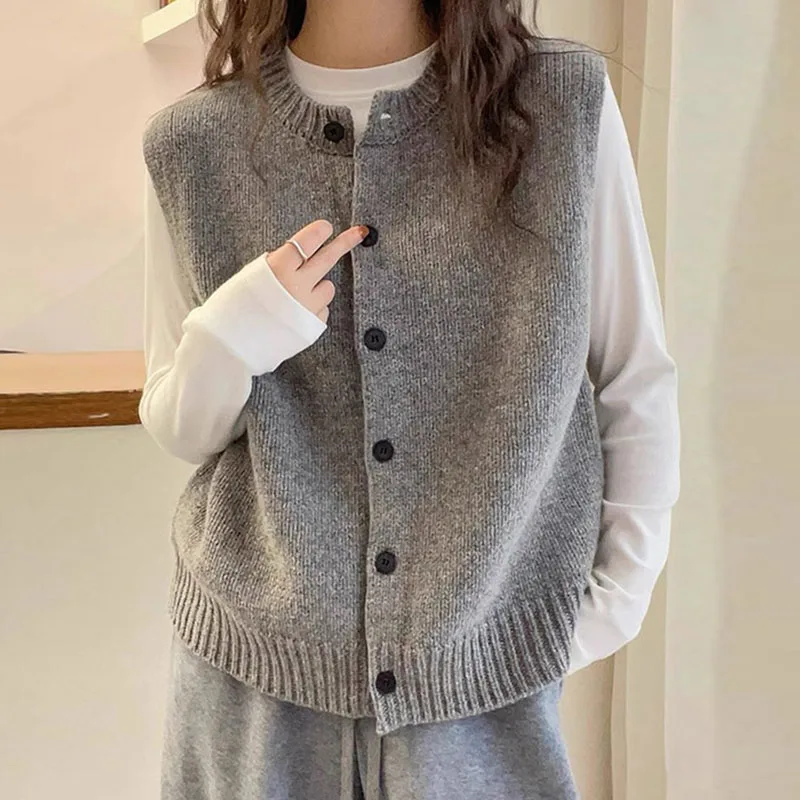 

Fashion Sleeveless Knitted Women Sweater Vest O-Neck Black Knit Sweater Vest Women Tops Sueter Feminino Sueters De Mujer Q1078