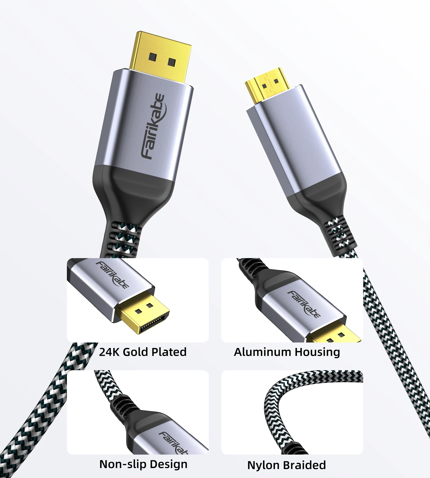 Fairikabe Displayport to HDMI Cable 6.6Ft 4K 30Hz 2K@120Hz 1440P@60hz 1080P@120hz DP To HDMI Adaptor For Monitor PC Projector