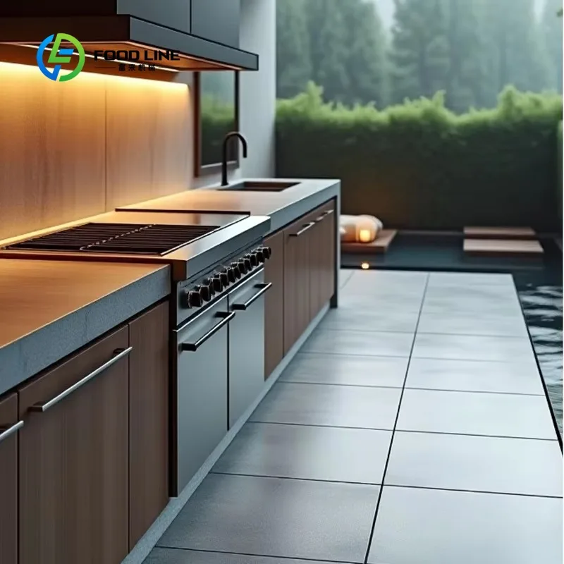 Customized BBQ Grill Island Aluminum Outdoor Kitchen Cabinets 5 People Eco-Friendly Durable Waterproof Flame Tamer Knob Control