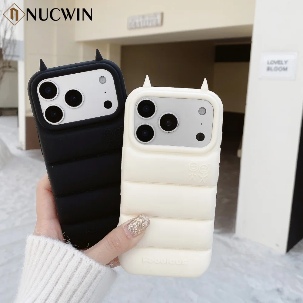 

Забавный 3D-чехол с рогами дьявола для iPhone 17 Pro Max 16 15 14 13 12 Pro Max 16Plus 16E – милый, противоударный, мягкий чехол