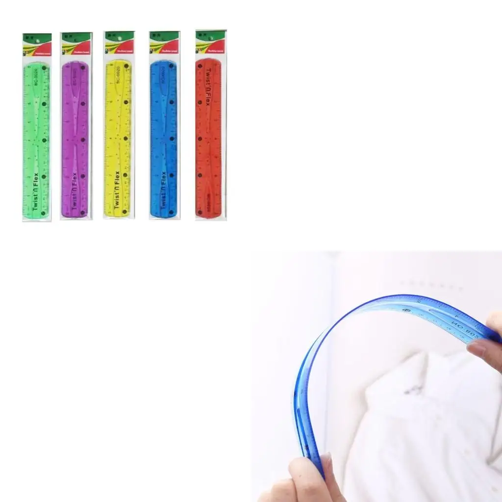  2Pcs Soft Bendable Plastic Ruler Duals Scale Bendable Ruler Color Flexible Ruler