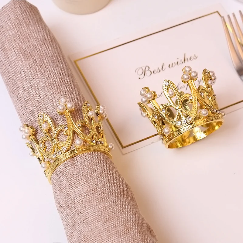 1Pc Gold Silver Metal Rhinestone Crown Napkin Rings Buckle Christmas Serviette Holder For Hotel Wedding Banquet Table Decoration