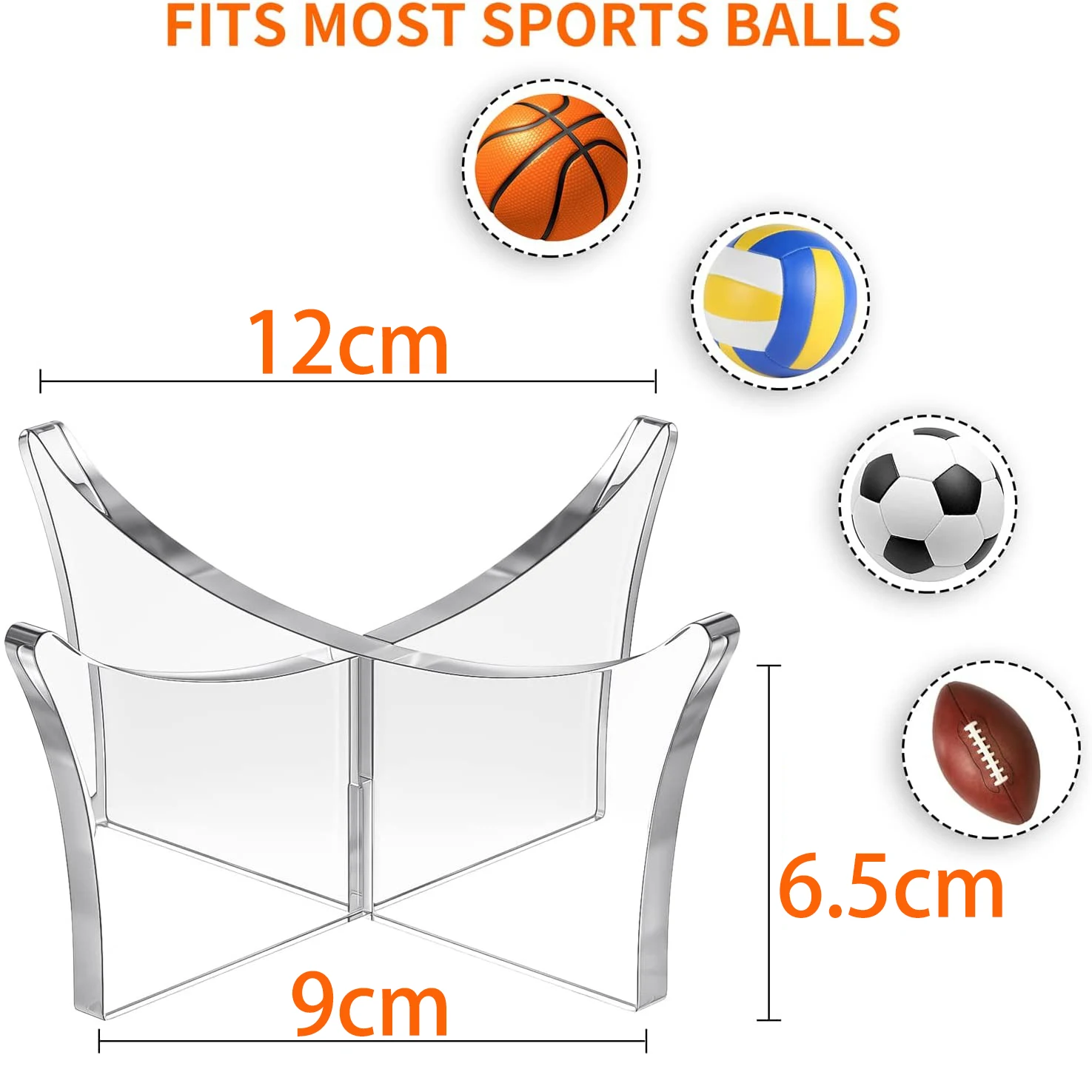 Acrylic Ball Stand Holder,Ball Display Stand for Football Basketball Soccer Ball ,Volleyball Rugby Ball Sports Ball Storage Rack