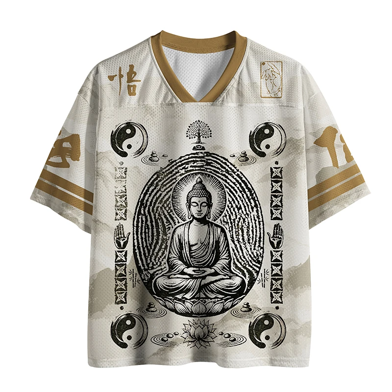 Zen Inspired Buddha Statue, Ink Wash, Landscape, Yin-Yang, Tai Chi, lotus Flower, 3D Printed Loose Short Sleeved Shirt