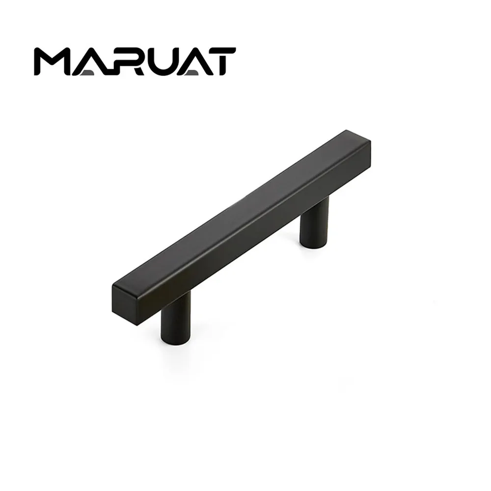 MARUAT Matte Black Cabinet Pulls Stainless Steel Door Handles Drawer Pulls Modern Square Furniture Hardware Cupboard T Bar Pulls