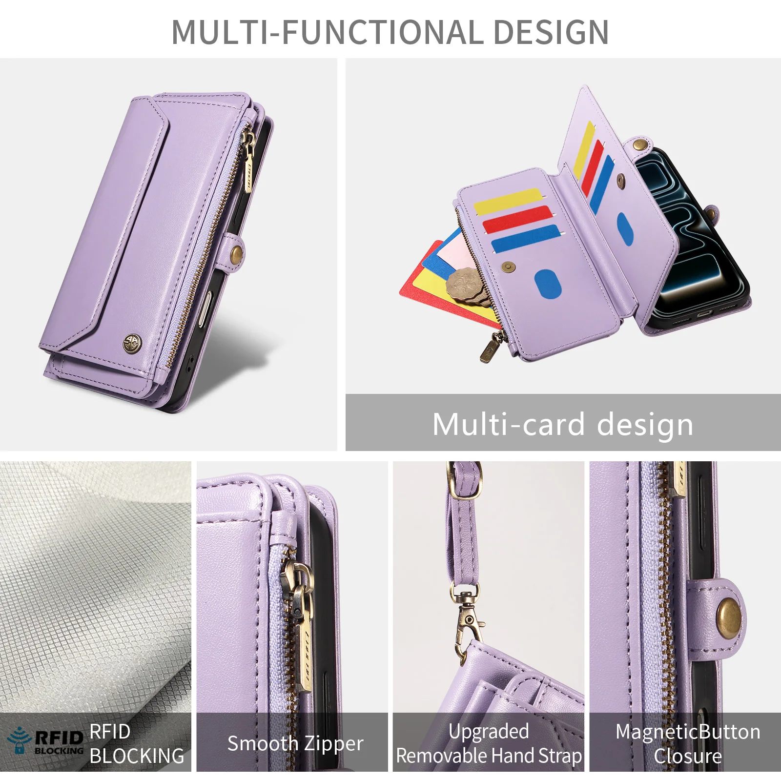 Faux Leather Phone Case for POCO M6 Pro Poco X6 Poco X3 Pro with Multi-Card Slot Kickstand & Built-in Lanyard Wallet Phone Cover view 2