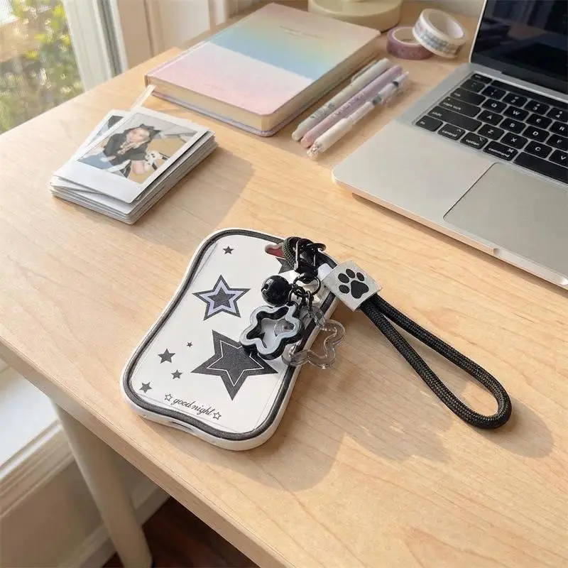 Student School Card Protective Cover With Star Pendant Keychain Photo Card Display Backpack Small Pendant ID Card Holder