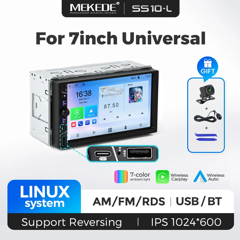 MEKEDE EU-Lager Linux-System Universelles Autoradio für Volkswagen Renault Peugeot Ford Opel Fiat BMW Benz Audi Toyota 7"-Bildschirm Auto-Stereo-Multimedia-Player unterstützt Wireless CarPlay Android