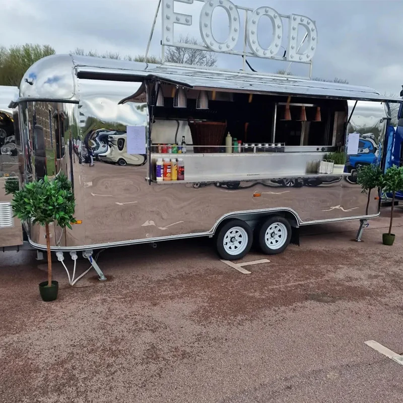 

yu-Towable 4-Wheel Mobile Catering Food Trailer Stainless Steel Frame Food Truck with Fully Equipped Cooking Equipment&