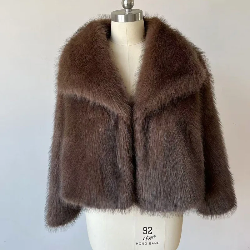 Women's Trendy Faux Fur Coats 2025 Autumn Winter New Stylish Faux Fur Coat Women's Lapel Fashion Solid Color Long Sleeve Jackets