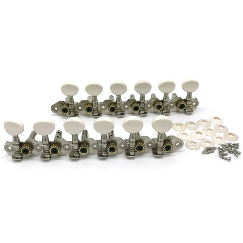 6R6L Stainless Guitar Tuning Peg Machine Heads Tuners with White Plastic Button for Classic Folk Guitar Chrome