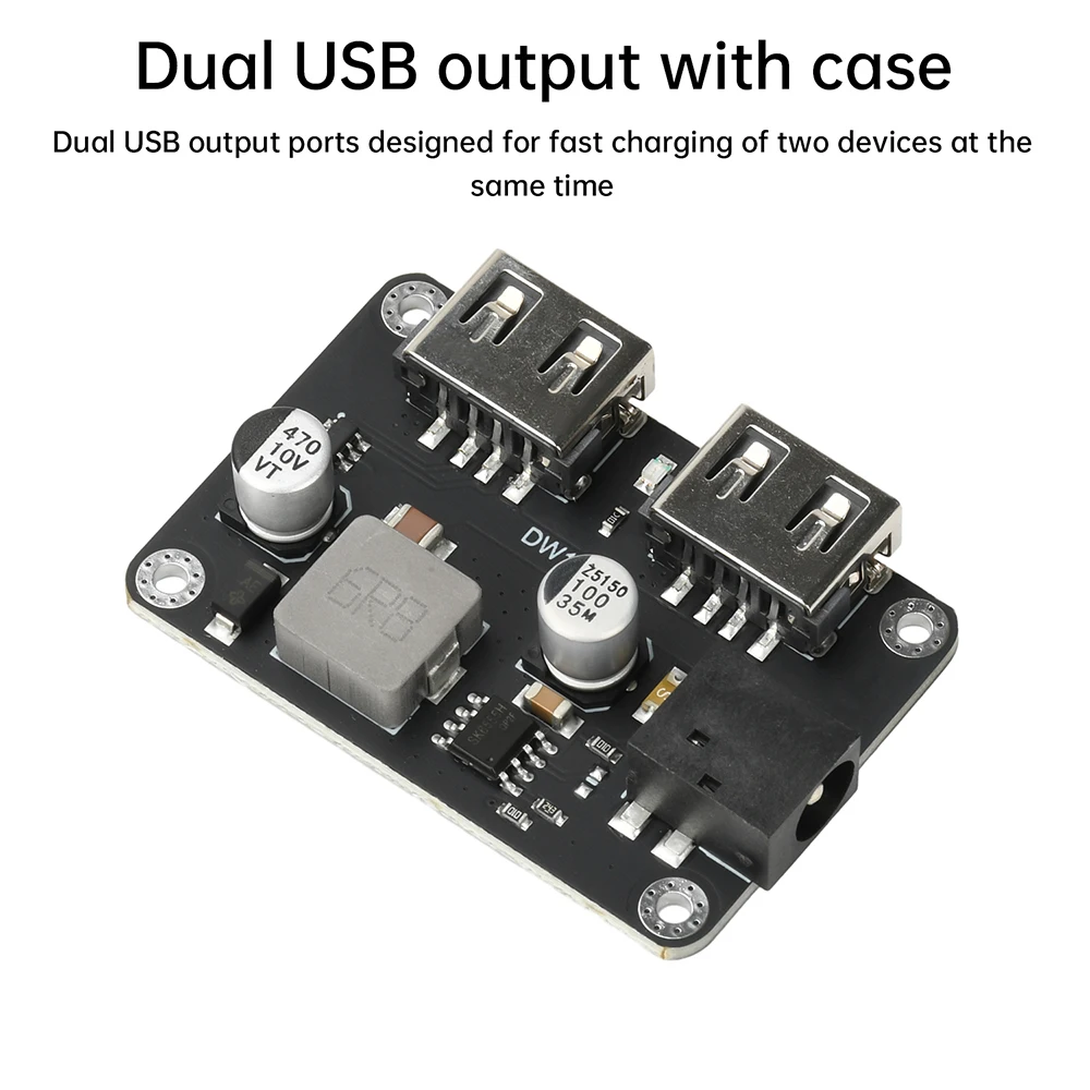 DC-DC Step-Down Module 9V/12V/24V to 5V5A Cell Phone Car USB Charger Dual USB Output with Case Fast Quick Charger Circuit Board