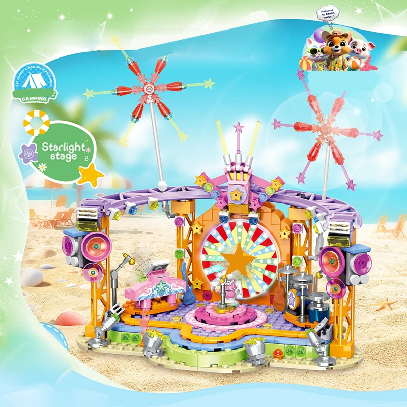 

Summer Beach Camping Holiday Seaside Starlight Stage MOC Creative Building Blocks Children's Puzzle Assembly Toys for Kids Gifts
