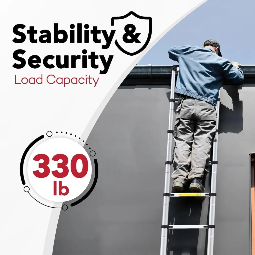 텔레스코픽 사다리 A 프레임, 16.5피트 컴팩트 알루미늄 연장 사다리, 휴대용 텔레스코픽 RV 사다리 (야외 캠핑 여행용)