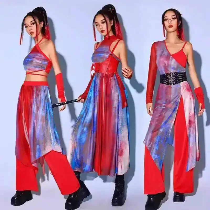 새로운 패션 드럼 댄스 의상 고대 스타일 세트 성인 여성 소녀 그룹 재즈 댄스 중국 스타일 공연 의상