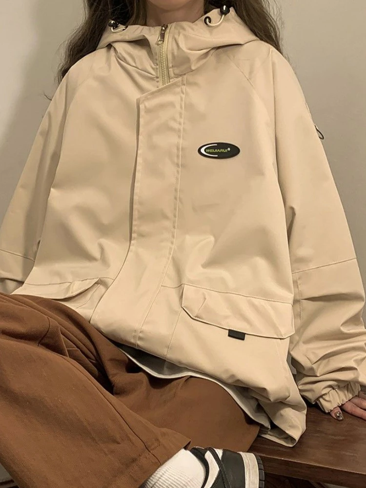 Cargo Hooded Jackets Women Solid Leisure Classic Couple Designed Baggy Japanese Style All-match Stylish Graceful Basic Seductive