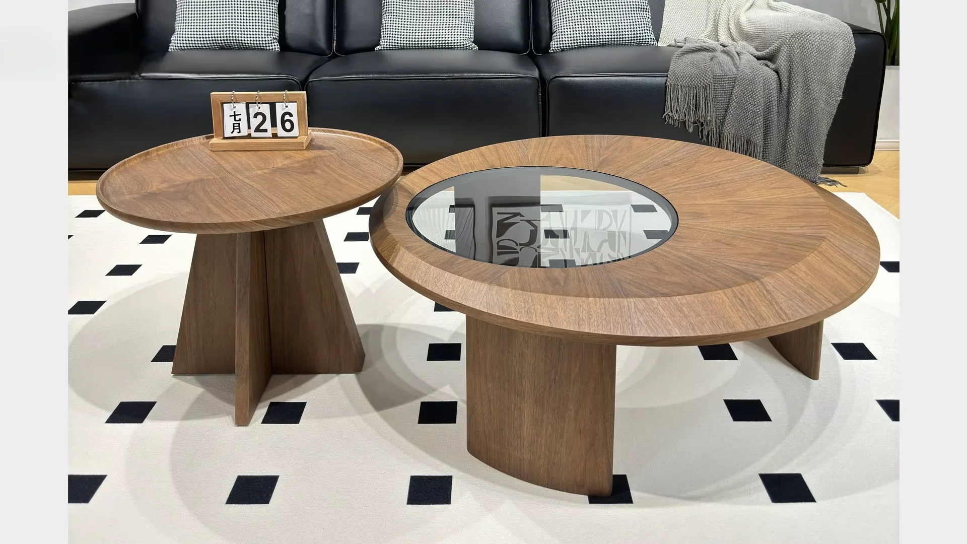 Modern Style Round Coffee Table for Small Apartments Dark Wood Living Room Furniture of Combination Size