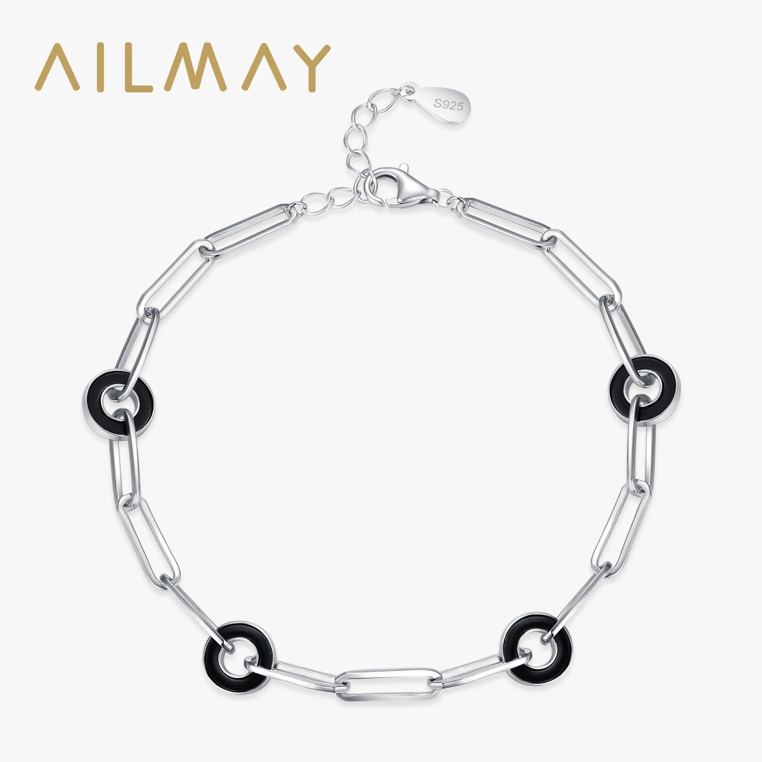 

Модные индивидуальные браслеты Ailmay из стерлингового серебра 100% пробы с круглой черной цепочкой для женщин и девушек, аксессуары, ювелирные изделия