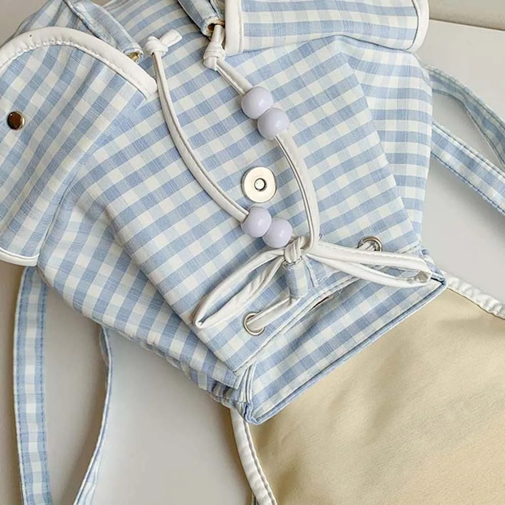 حقيبة ظهر كورية حلوة برباط على شكل فيونكة لمنع الخدش للنساء حقيبة مدرسية يومية من البوليستر قابلة للطي مطرزة على شكل جرو منقوشة حقيبة نهارية