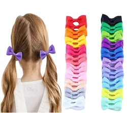 40 PC Set Girl Bows Solid Color Elastic Hair Bands Baby Hair Accessories Girls Hair Ties Kids Headwear Decorative Headband