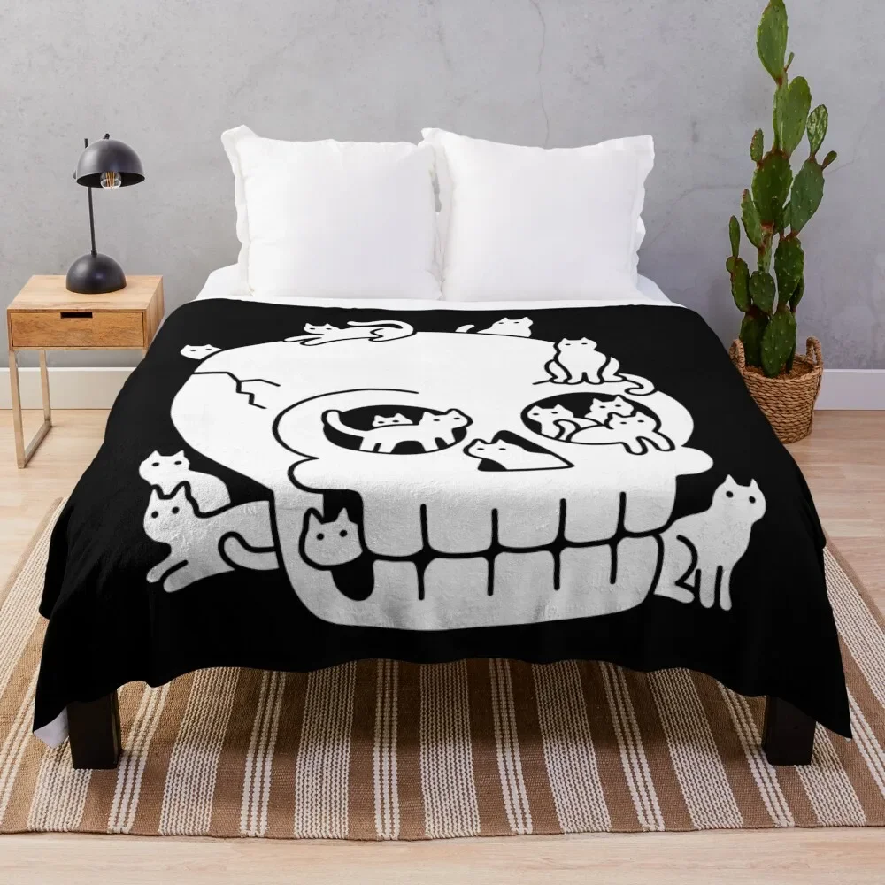 

Skull is Full of Cats Doodle Throw Blanket Stylish Warm Blanket for Living Room Bedroom