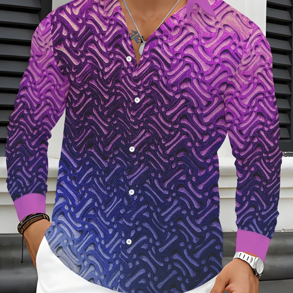 Men's plus Size Long Sleeve Shirt Spring Summer Geometric Triangle Print Lapel Button Street Leisure Vacation Clothing