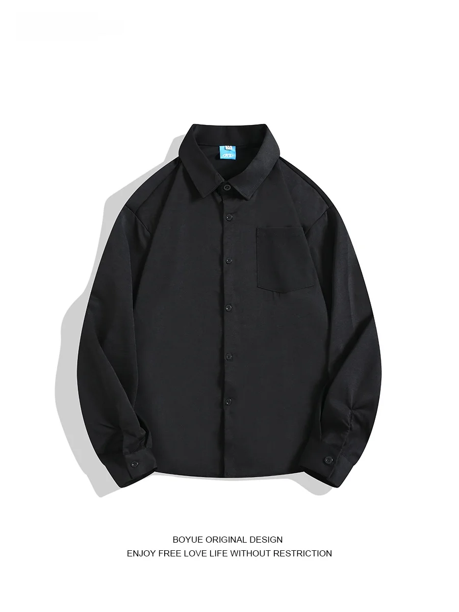 

Boyue Long Sve Pure Color Casual irt for Men Commute Friendly Versatile Thin Outerwear Youth Trend Loose Fit Autumn Wear