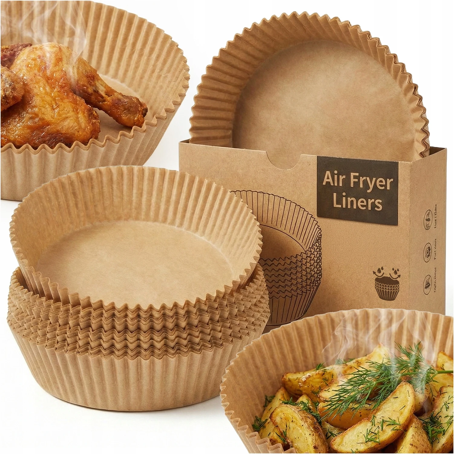 Papieren voeringen voor airfryer, rond, antiaanbak, vetwerend, wegwerpbaar, bakvormpjes voor olievrije friteuse, stoomoven, bakken, multifunctioneel, keuken, kookvoorbereiding, voedselveilig, thuis,