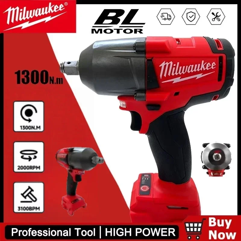 

Milwaukee 18V Battery 1300NM Cordless Electric Wrench Truck Repair Power Tools Large Torque Brushless Impact Wrench Car