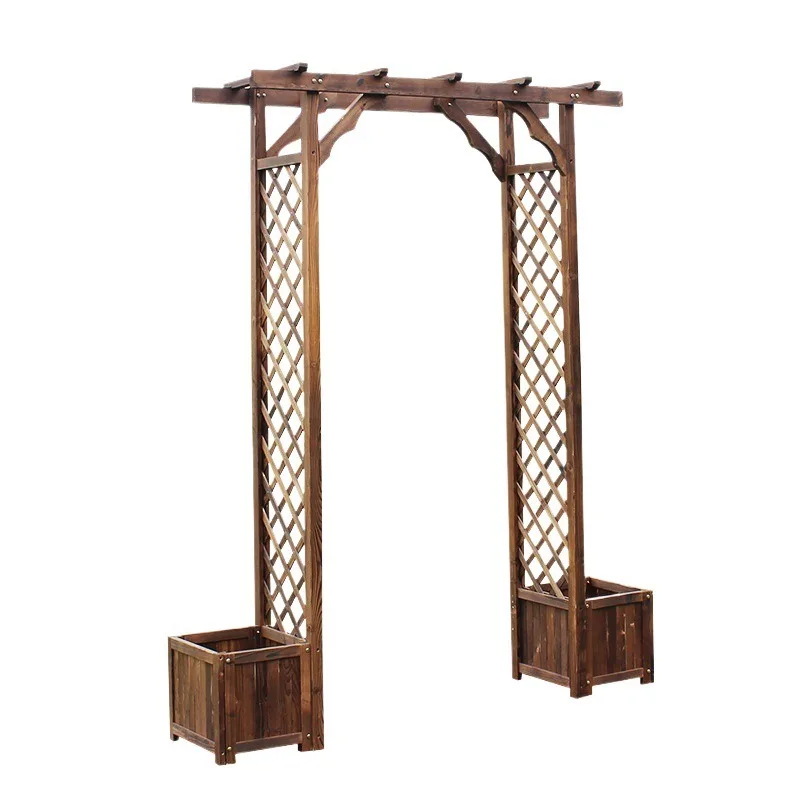 

L Outdoor courtyard carbonized anti-corrosion solid wood arch, arched climbing vine flower stand