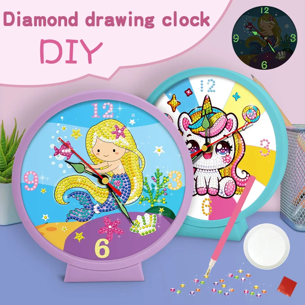 Mermaid Set - Diamond Painted Clocks - Children's Creative Handmade Gifts - DIY Luminous Diamond Painted Clock Toy