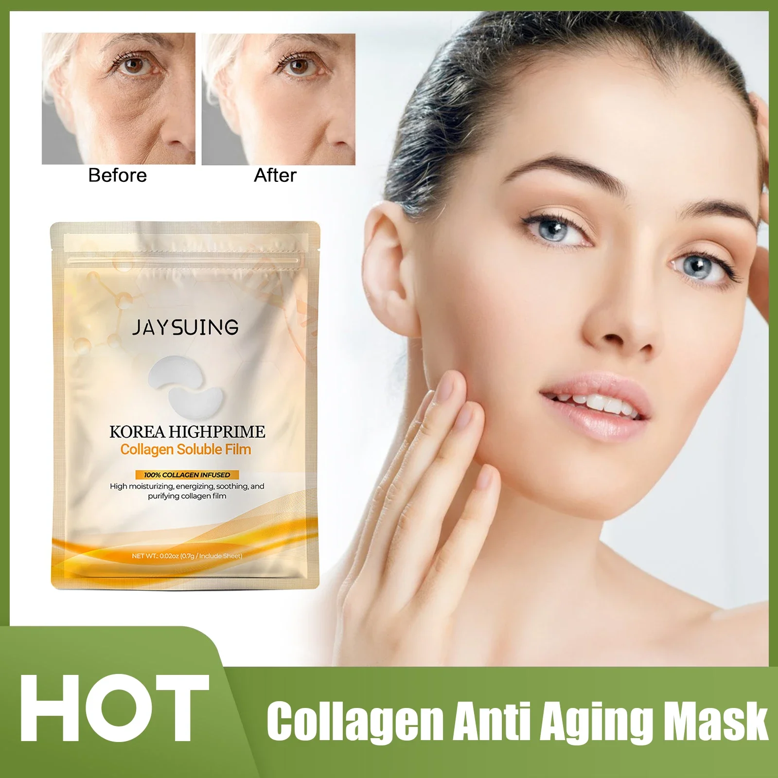 Collagen Facial Soluble Mask Anti Aging Fade Fine Line Firming Lifting Remove Wrinkles Dark Circles Moisturizing Hydrolyzed Film
