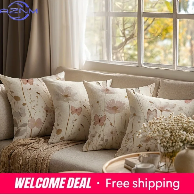 

Элегантная декоративная наволочка с цветочным узором и бабочками для гостиной, на молнии, без наполнителя.