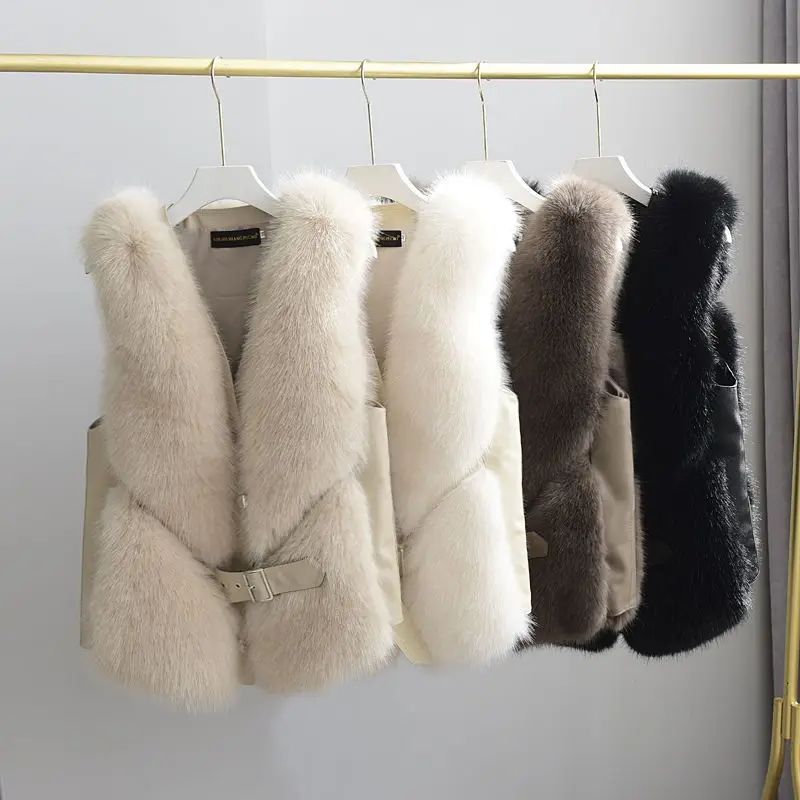 

2025 New Autumn and Winter Fashion Slim Fit Women's V-Neck Front Button Fur Coat Leisure Versatile Sense of Design XT1807