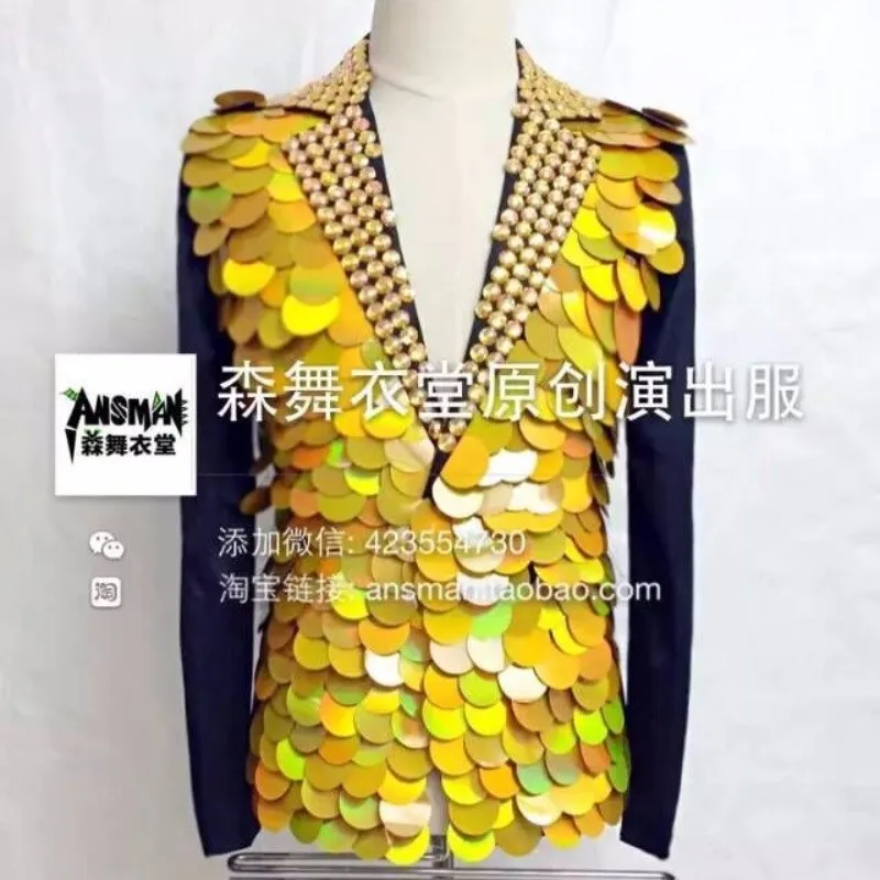 

New Men's Fashion Slim DJ Blazers Coats Male Singer Gd Gold Flake Suit 2025 Men Costume Formal Dress Costumes Plus Size Jackets