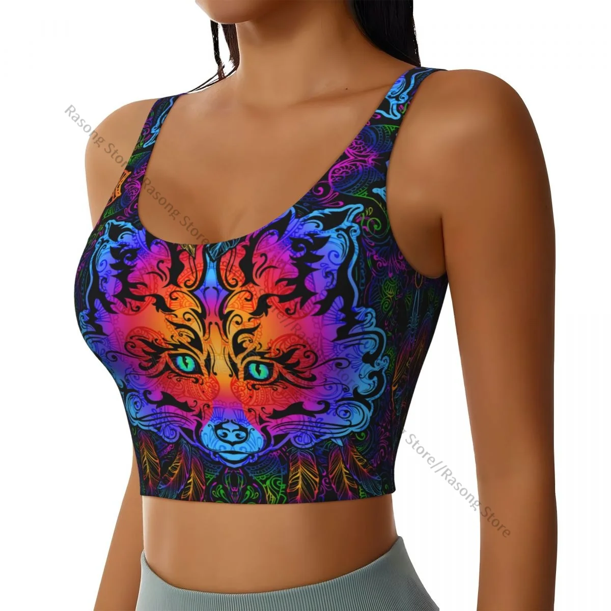 Sports Bra Women Running Yoga Clothes Vest Psychedelic Mandala Fox Gathering Fitness Vest