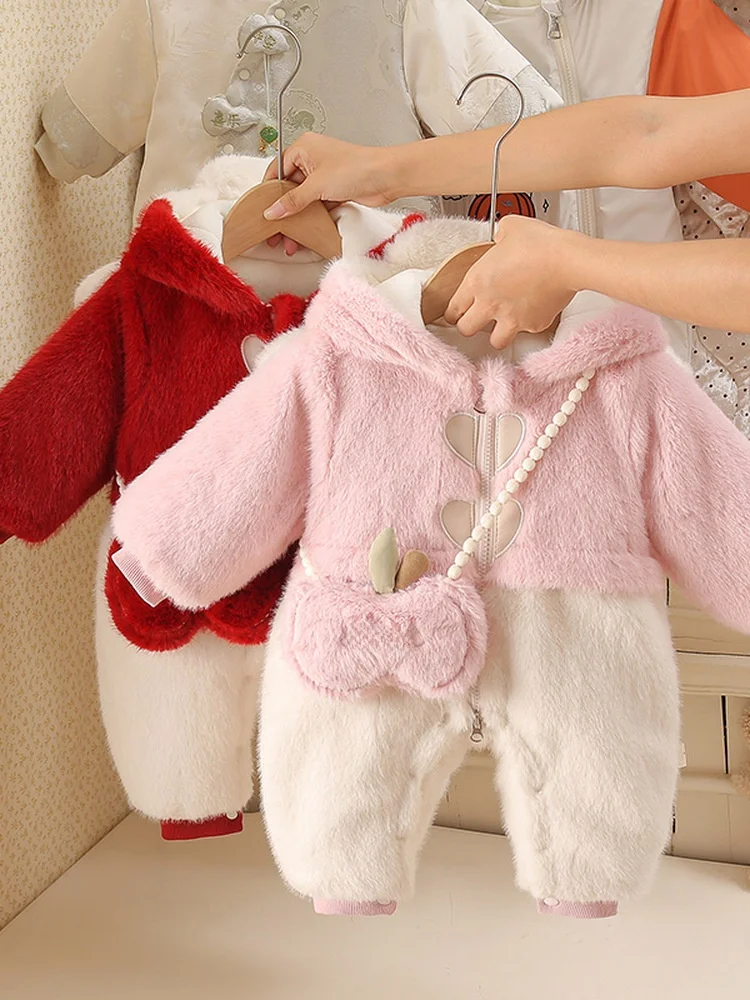 

Warm Fce Lined Baby Girl Rer Winter Cartoon Design Thiened Cotton Suit for Newborn Babies Zipper Closure Hooded Coat