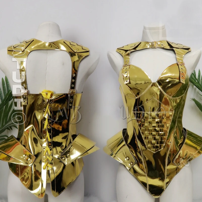 

Bar Nightclub DS DJ Pole Dance Clothing Tech Style Gold Laser Bodysuit Women Gogo Dance Costume Stage Show Rave Outfit XS9560