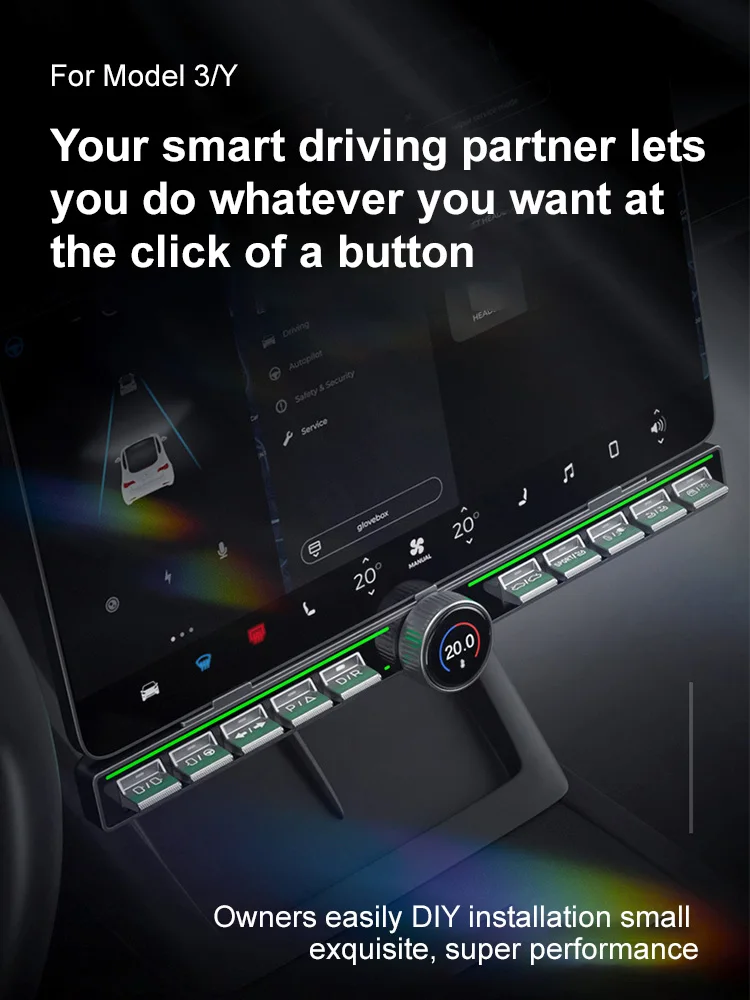 Multifunctionele sleutelknop Fysieke versnellingspookknop Roterend LCD-scherm Center Control voor Tesla Model 3 Y 10-knops snelkoppelingen