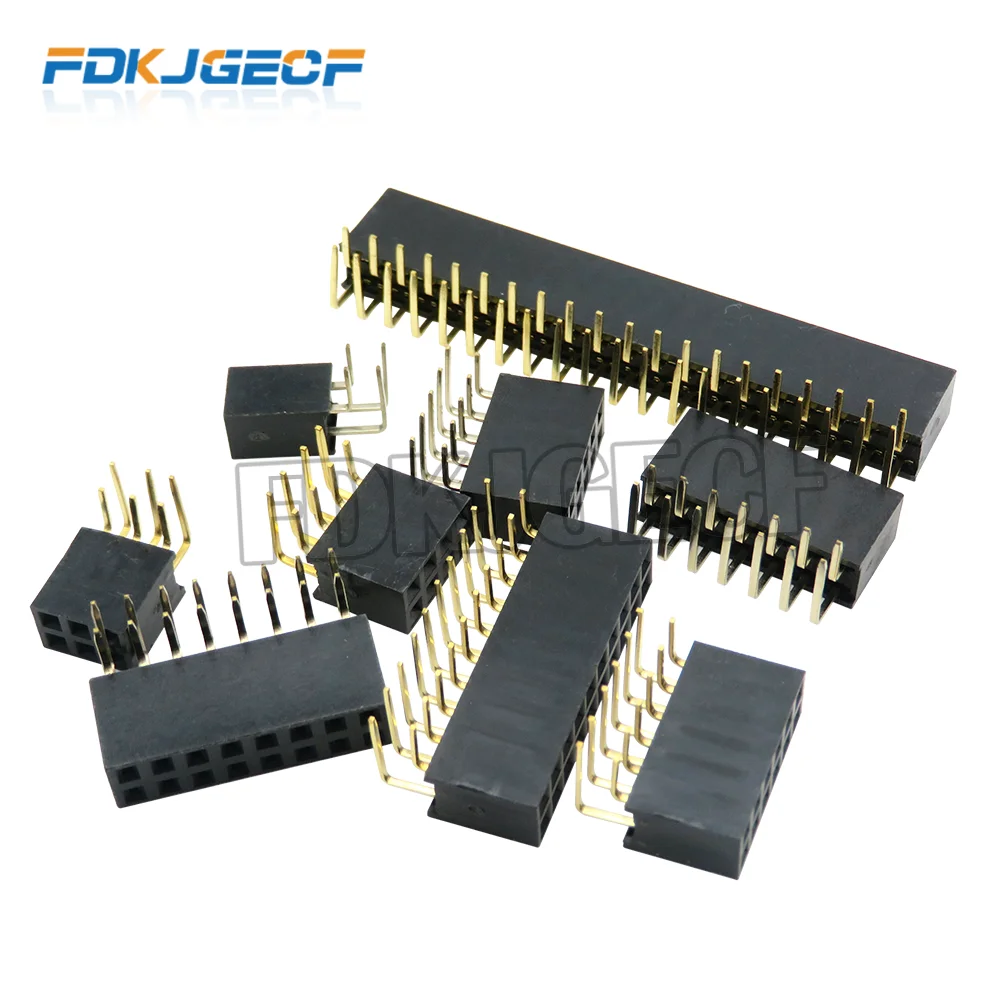 10PCS double Row Right Angle Female pin Header 2*2/3/4/5/6/7/8/10/20/40  PIN 2.54MM pitch strip Connector Socket