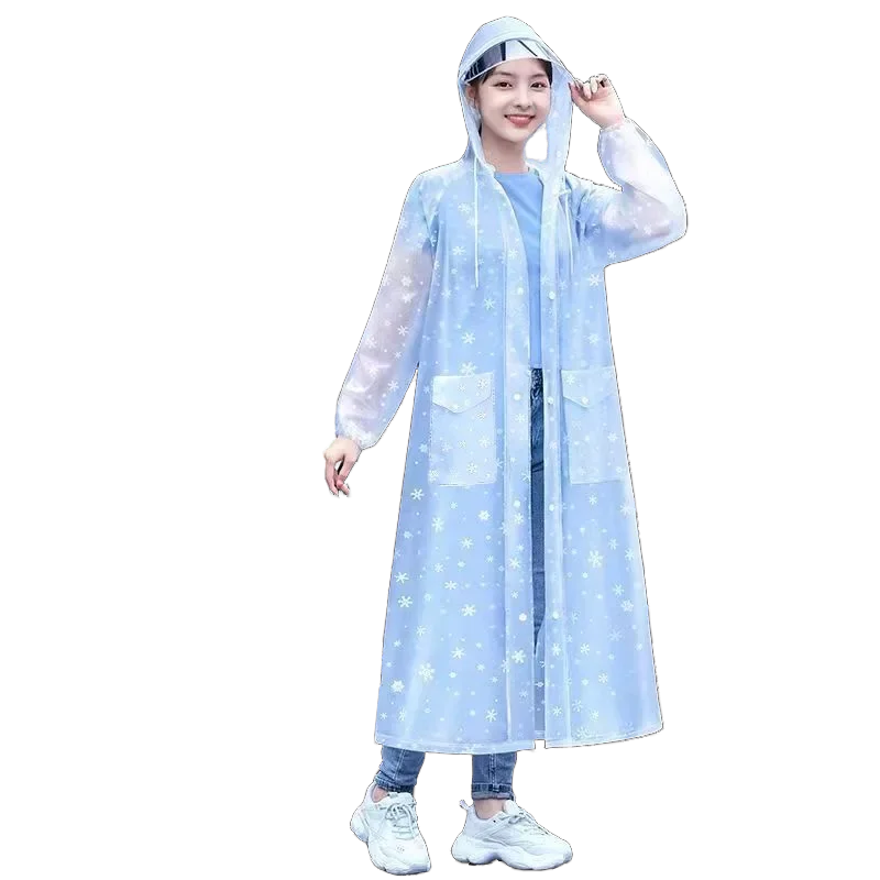เกล็ดหิมะพิมพ์ยาวHooded Rain Coat Long Trenchกลางแจ้งPick Upการทํางาน