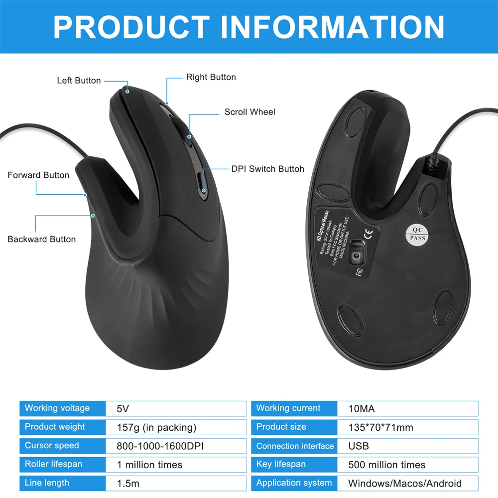 Ergonomiczna mysz Trwała zwiększa produktywność Ergonomiczna konstrukcja Zapobiegająca rękom myszy Łatwa w użyciu Zapobiegaj tunelu nadgarstka