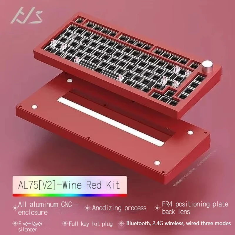 HJS Al75v2 Mechanical Keyboard Kit Rgb Light Bluetooth The Tri-Mode Connections Aluminum Lumps Wireless Gasket Structure Kit DIY