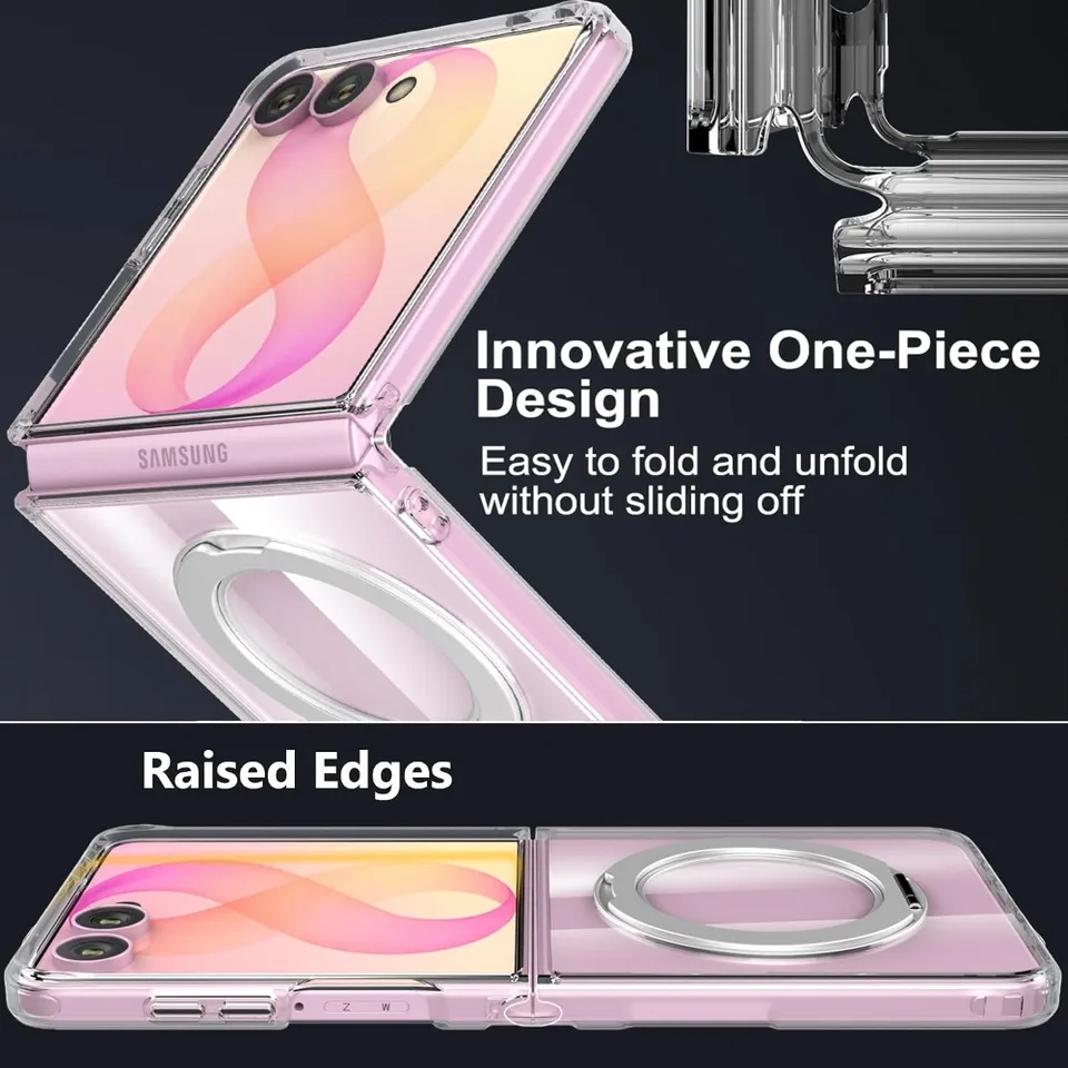 Soporte con pata de lujo para funda Magsafe para Samsung Galaxy Z Flip 8 Flip8, transparente magnética, carga inalámbrica para Flip 7 6 5 5