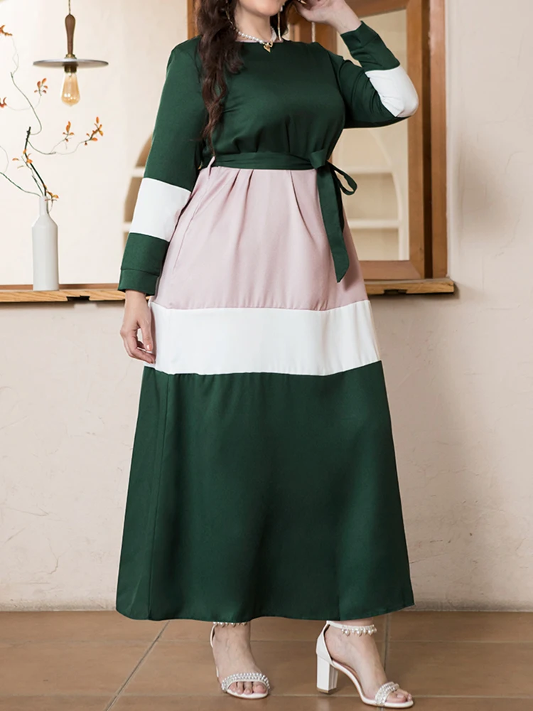Mia Muse Muslimische Abaya für Damen, Übergröße, Eid-Kleider, Kontrastfarbe, Schnürung, lange Ärmel, bescheidene Mode, schicke Outfits, Maxikleid