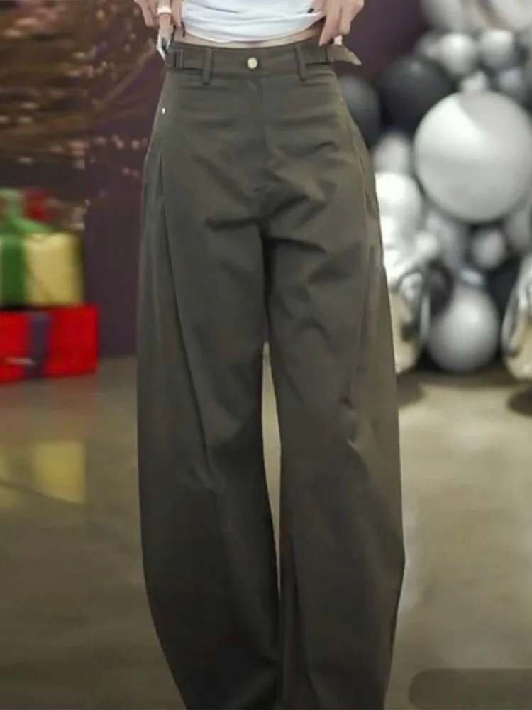 

Робочая одежда в стиле ретро, повседневные брюки, женские летние тонкие широкие плиссированные брюки, модные брендовые прямые джинсы свободного покроя с высокой талией